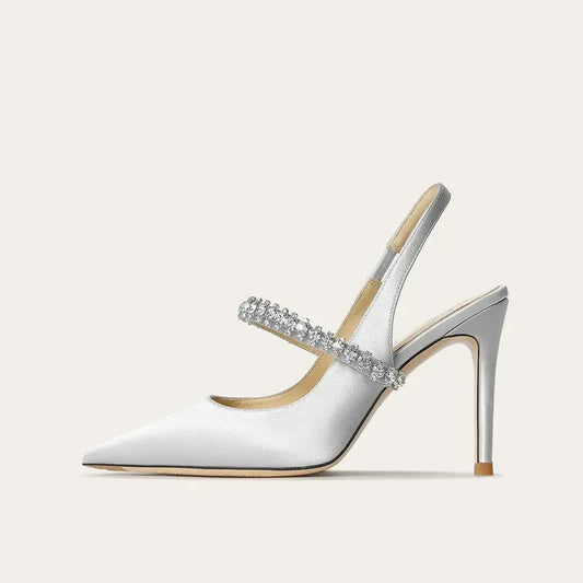 Pointed Toe Satin Slingback Heels for Women