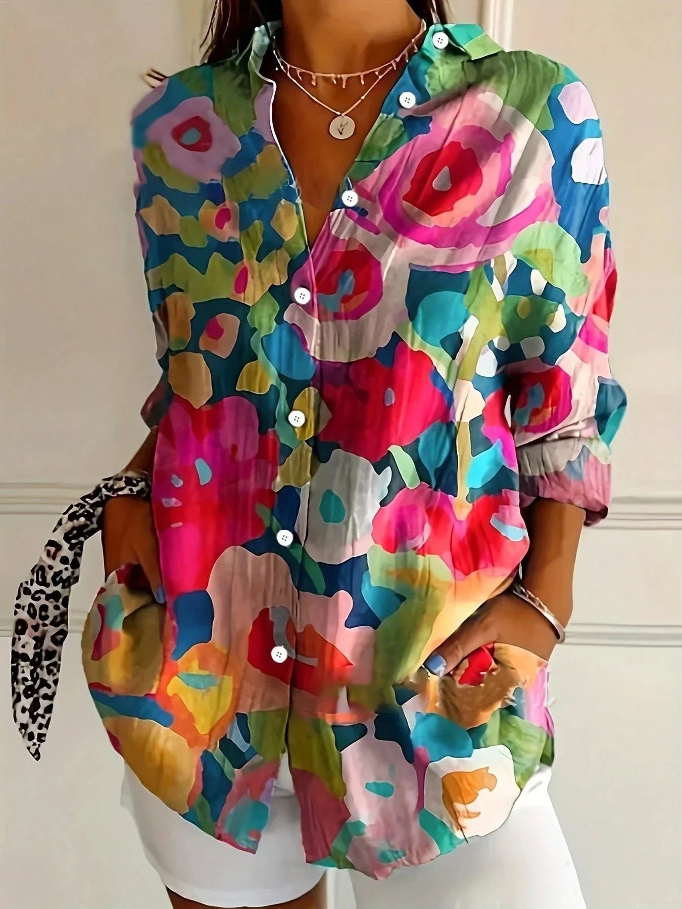 Hanna | Women's Blouse, Abstract Print Button Front