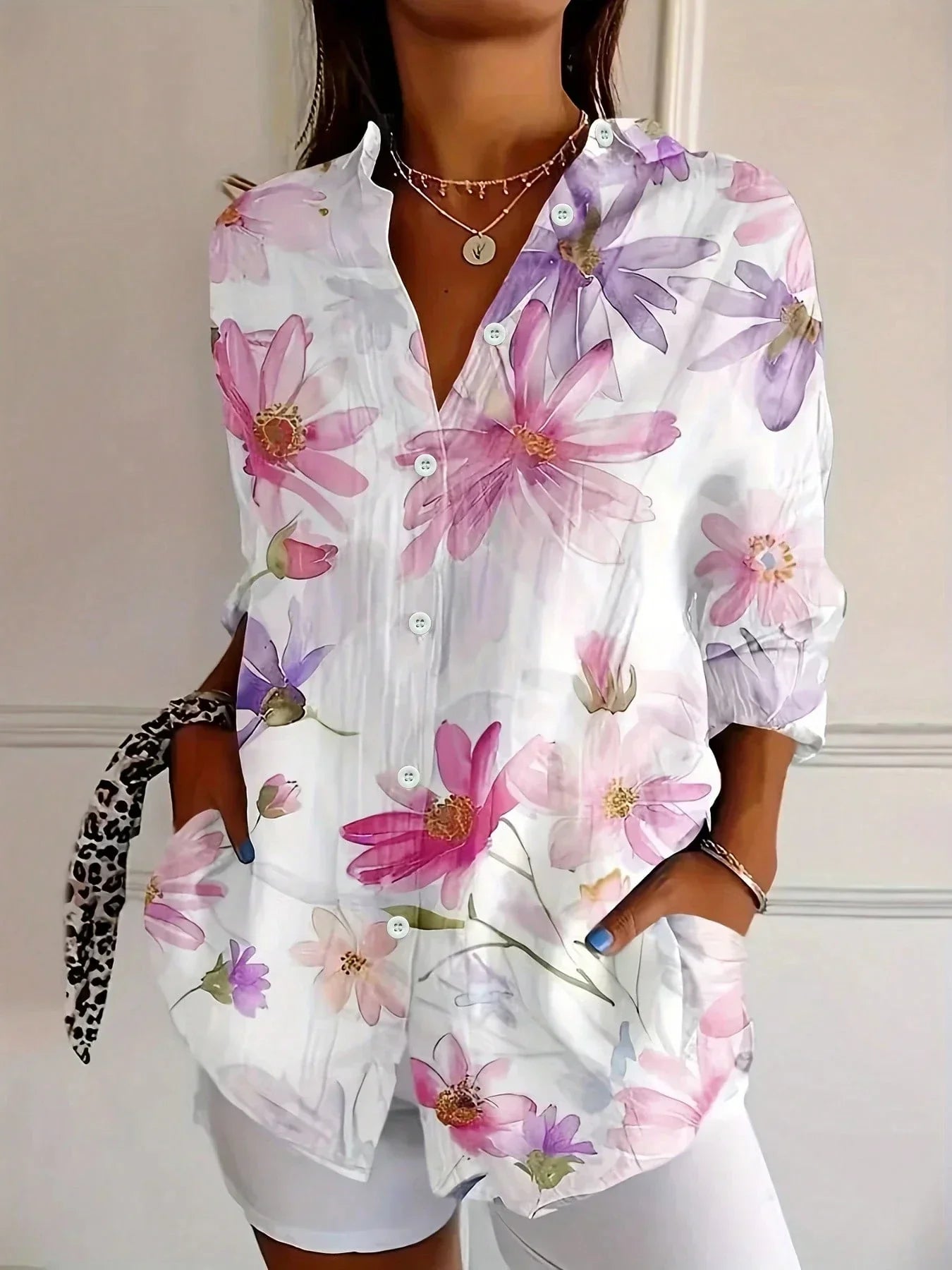 Hanna | Women's Blouse, Abstract Print Button Front