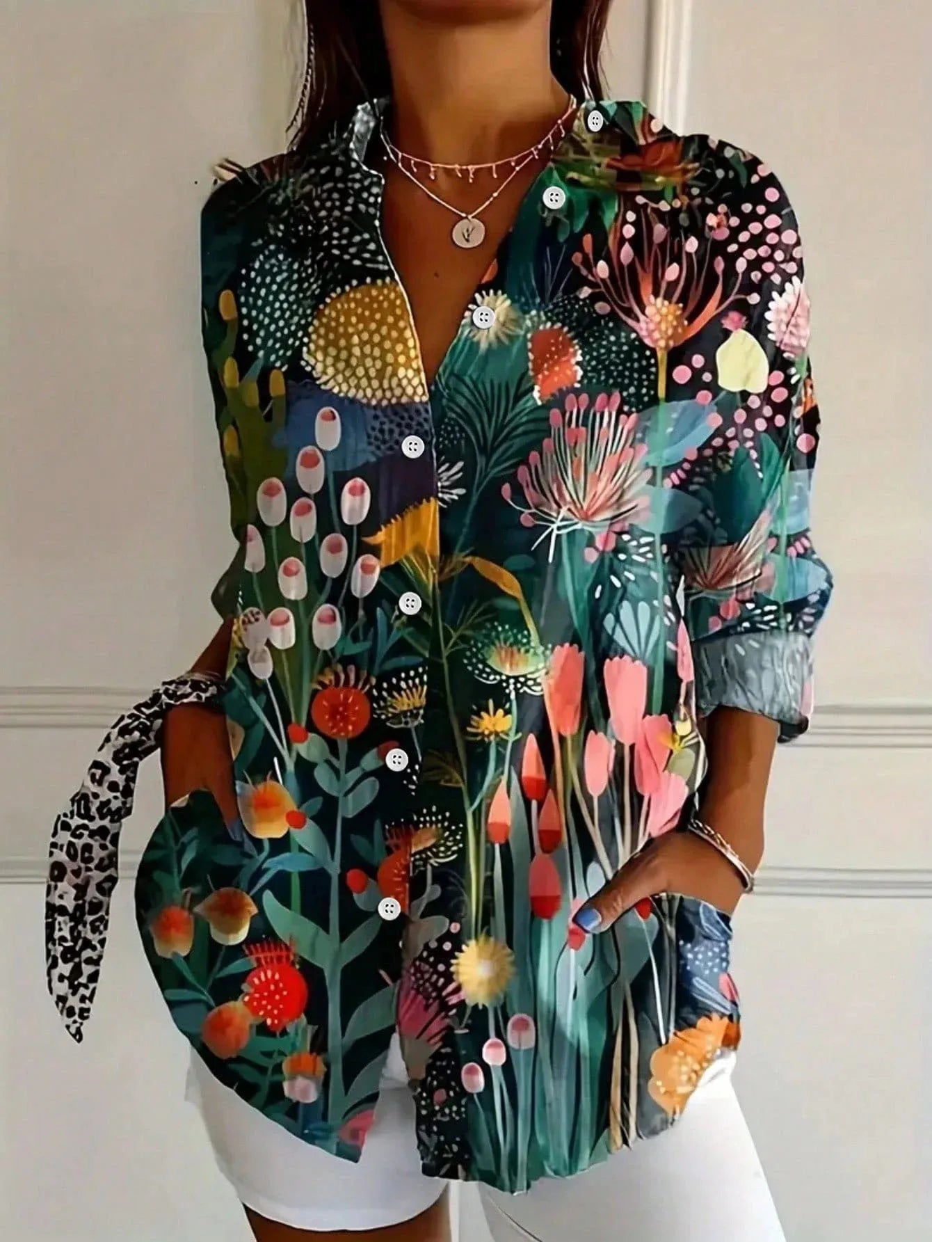 Hanna | Women's Blouse, Abstract Print Button Front