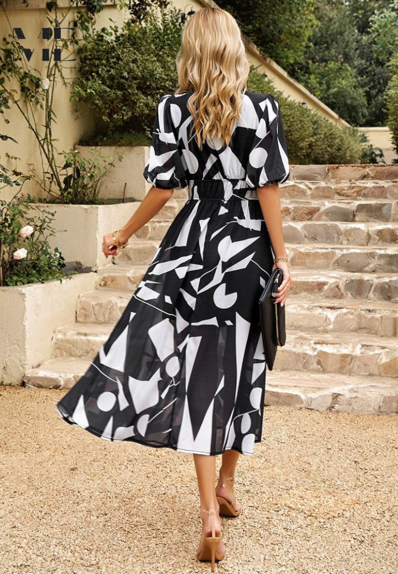 Roxanne | Elegant Floral Midi Dress with Puff Sleeves - Image 10