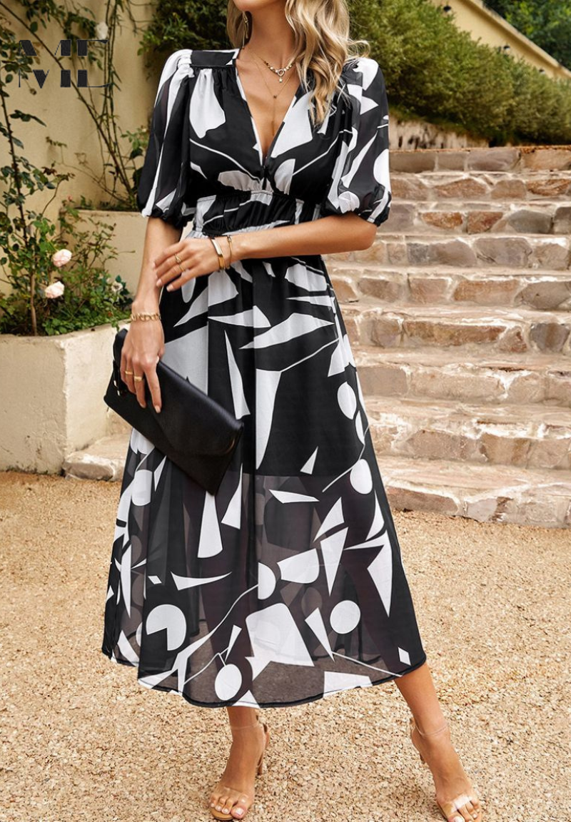 Roxanne | Elegant Floral Midi Dress with Puff Sleeves - Image 12