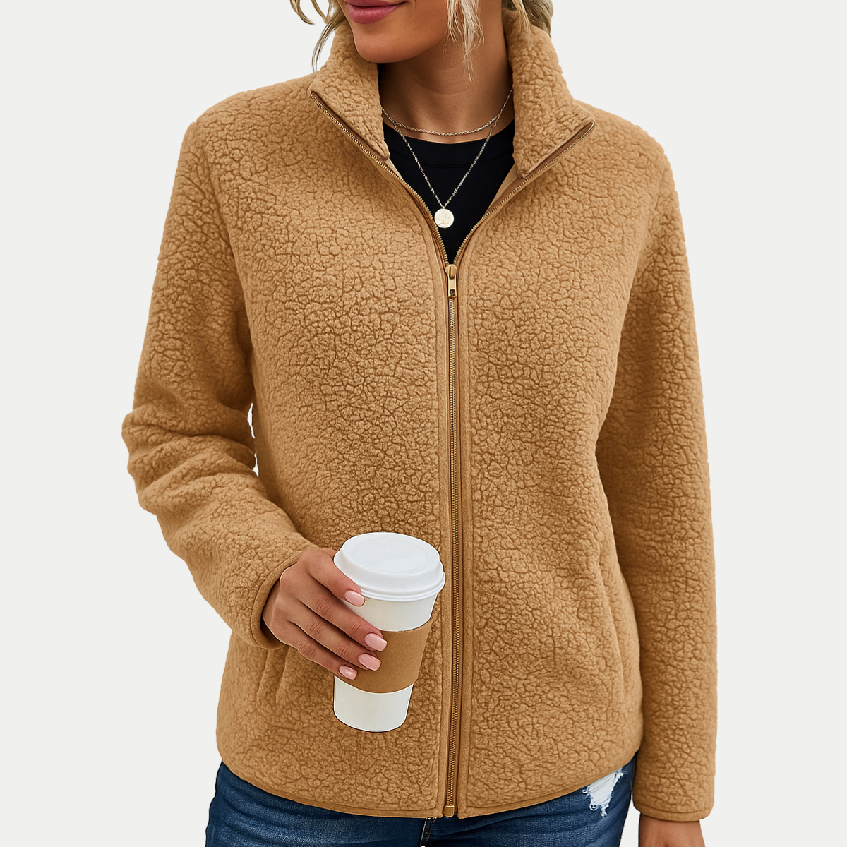 Macie | Women's Fleece Jacket - Textured Surface Pattern