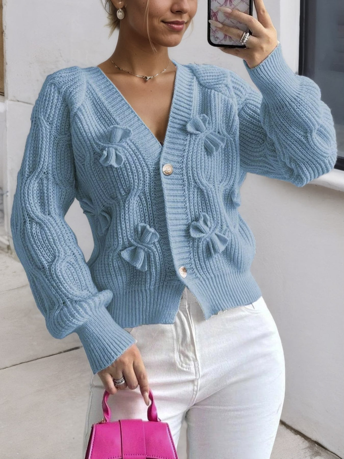 Alicia | Women's Soft Bow-Detail Long Sleeve Cardigan
