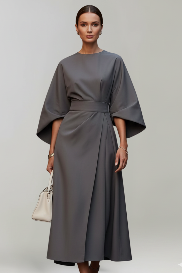 Delaney | Women’s Midi Dress With Wide Sleeves And Belted Waist