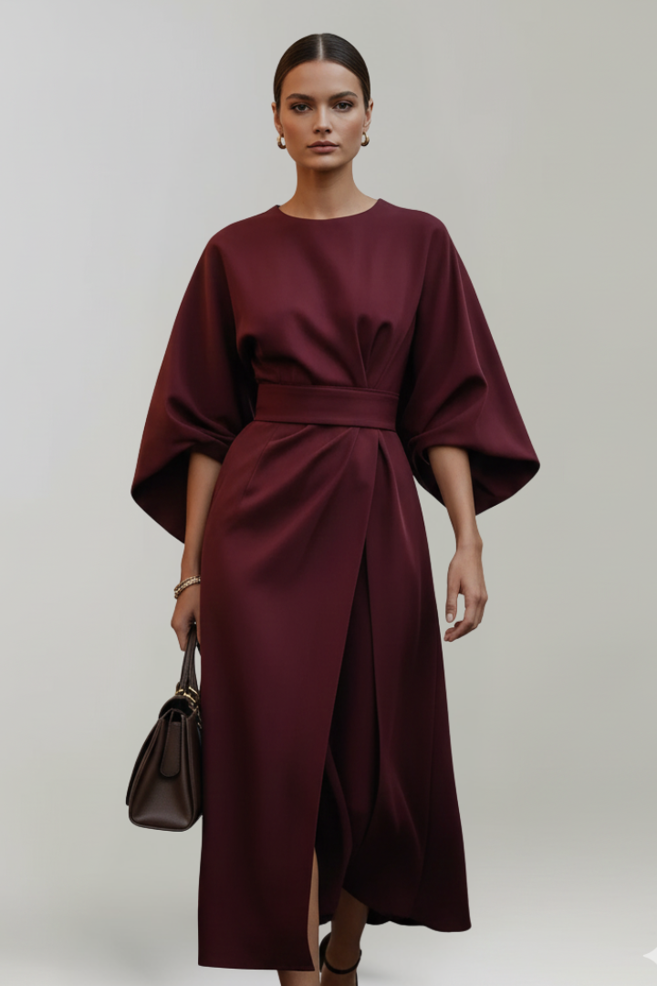 Delaney | Women’s Midi Dress With Wide Sleeves And Belted Waist