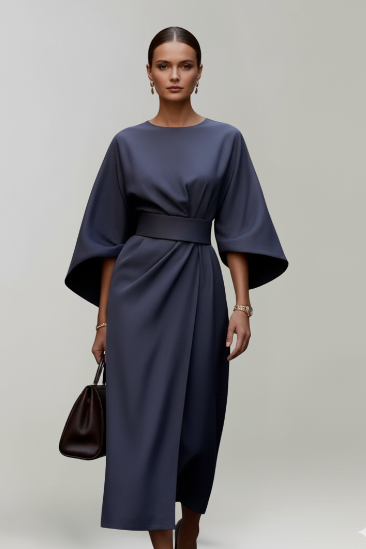 Delaney | Women’s Midi Dress With Wide Sleeves And Belted Waist