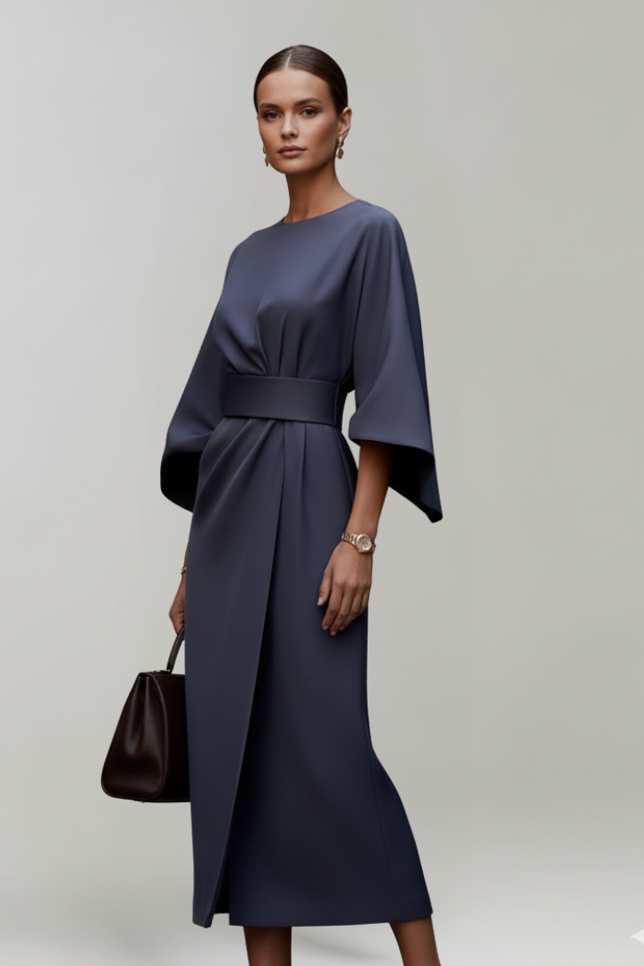 Delaney | Women’s Midi Dress With Wide Sleeves And Belted Waist