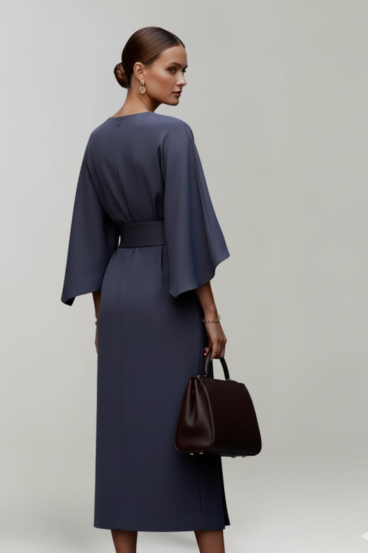 Delaney | Women’s Midi Dress With Wide Sleeves And Belted Waist