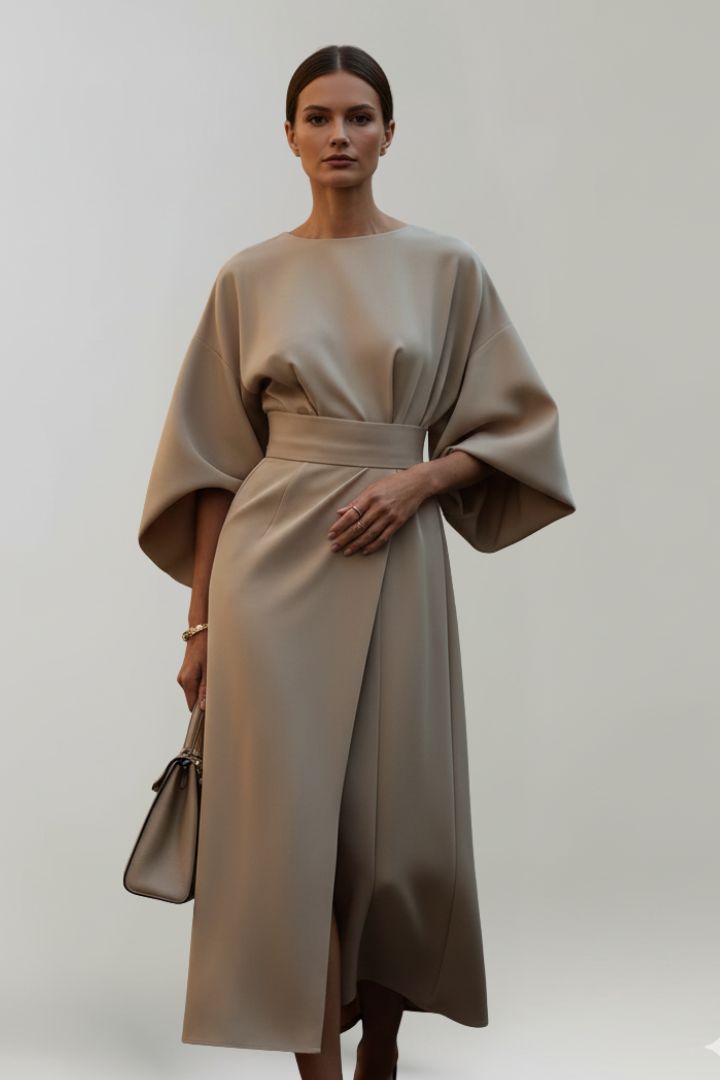 Delaney | Women’s Midi Dress With Wide Sleeves And Belted Waist