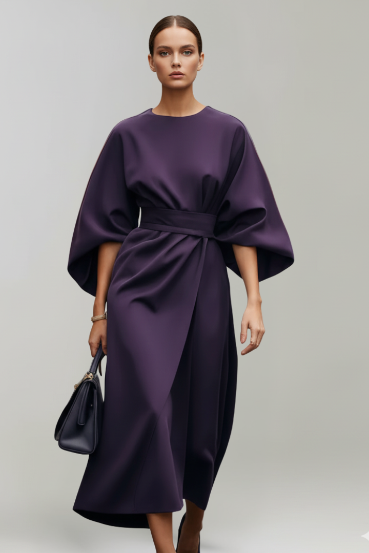 Delaney | Women’s Midi Dress With Wide Sleeves And Belted Waist