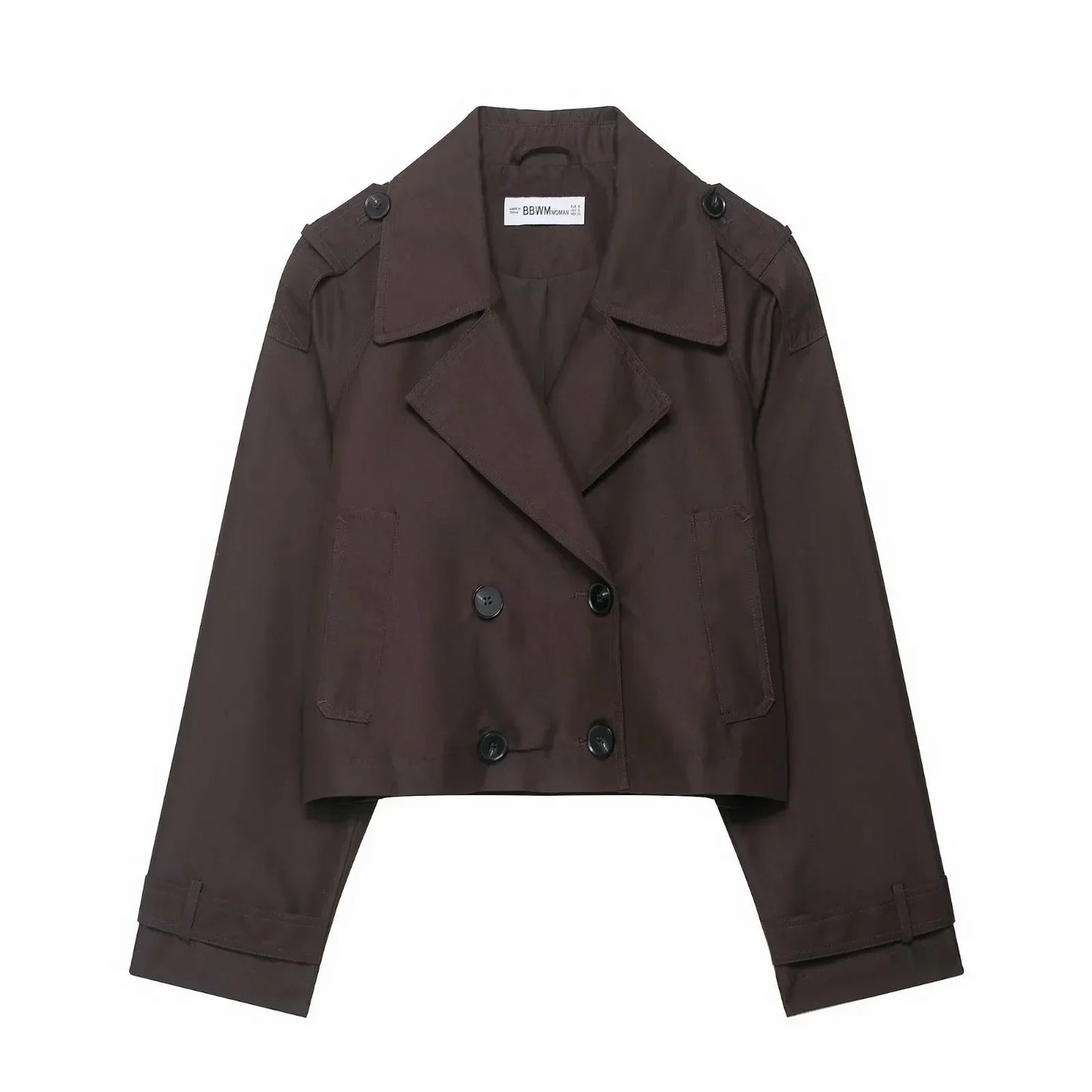 Womens Cropped Trench Coat  Double Breasted Classic Design - Product example