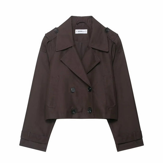 Womens Cropped Trench Coat  Double Breasted Classic Design - Product example