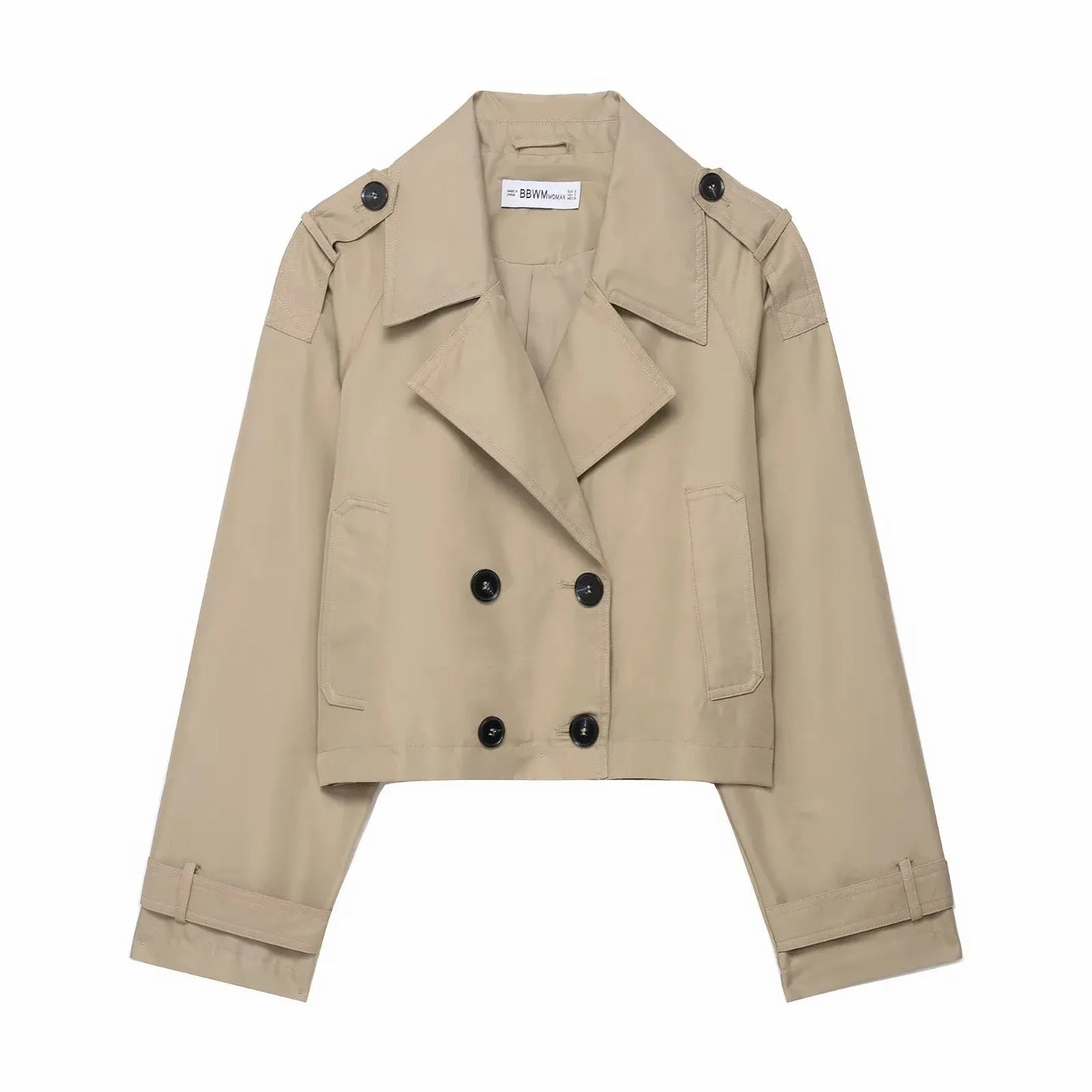 Womens Cropped Trench Coat  Double Breasted Classic Design - Product detail 5