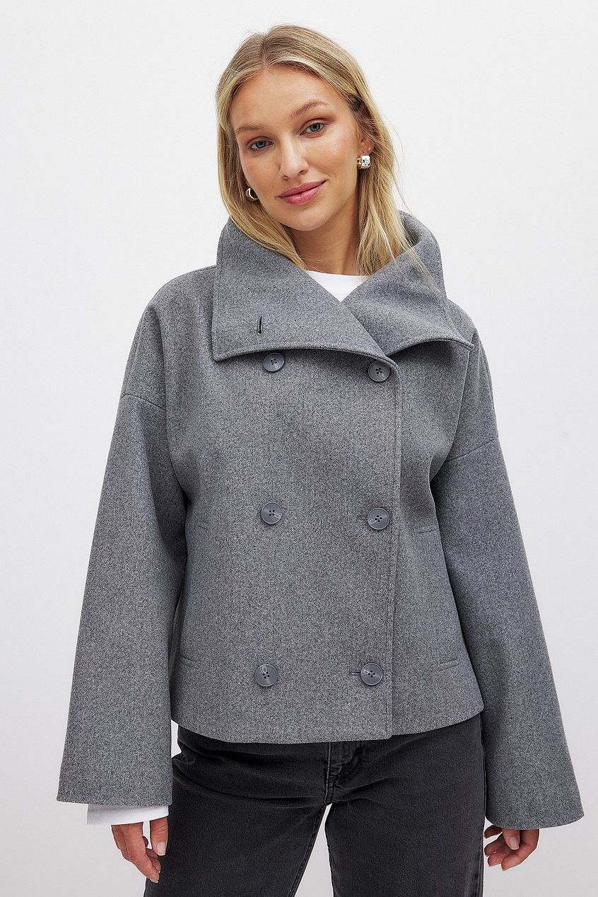 Women's Short Wool Jacket with Double Snap Closure 0