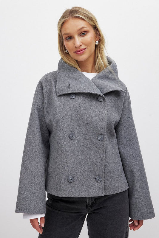 Women's Short Wool Jacket with Double Snap Closure 0