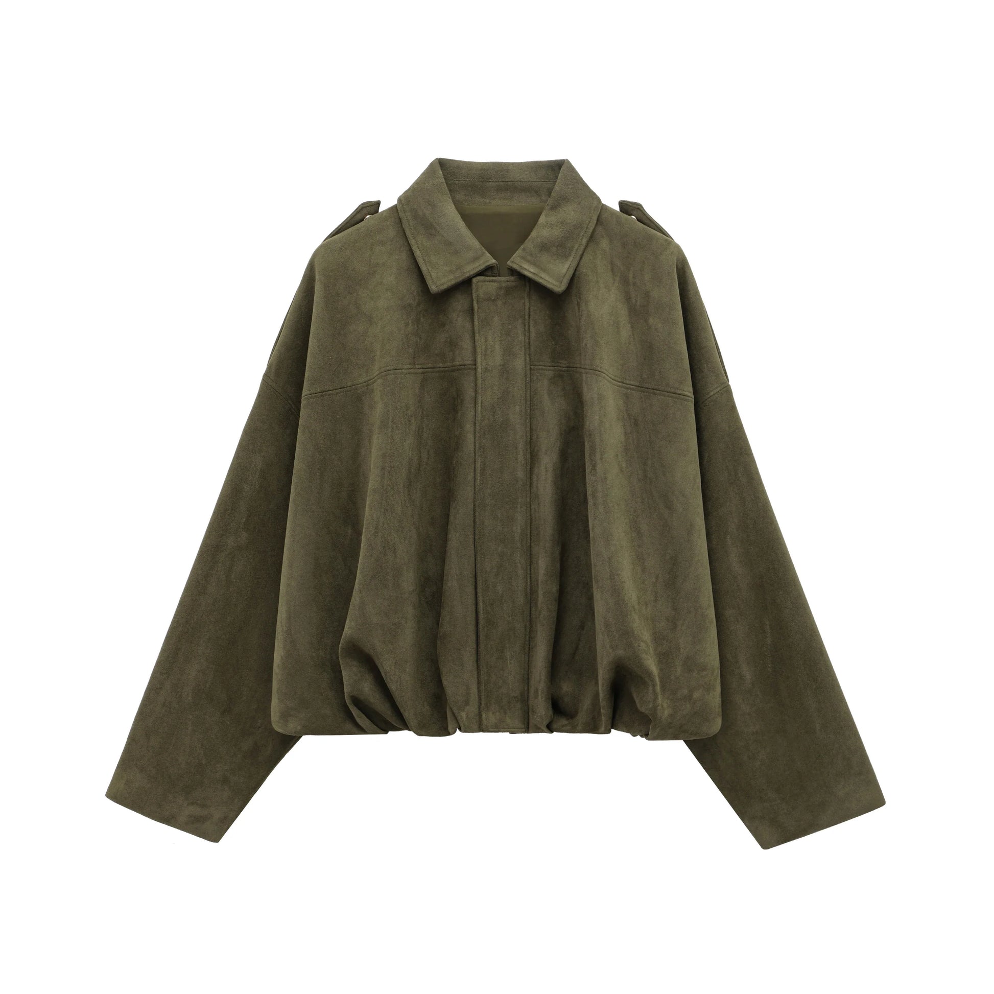 Women's Suede Bomber Jacket in Brown and Green – Casual Vintage Motorcycle Coat with Zipper Closure 6
