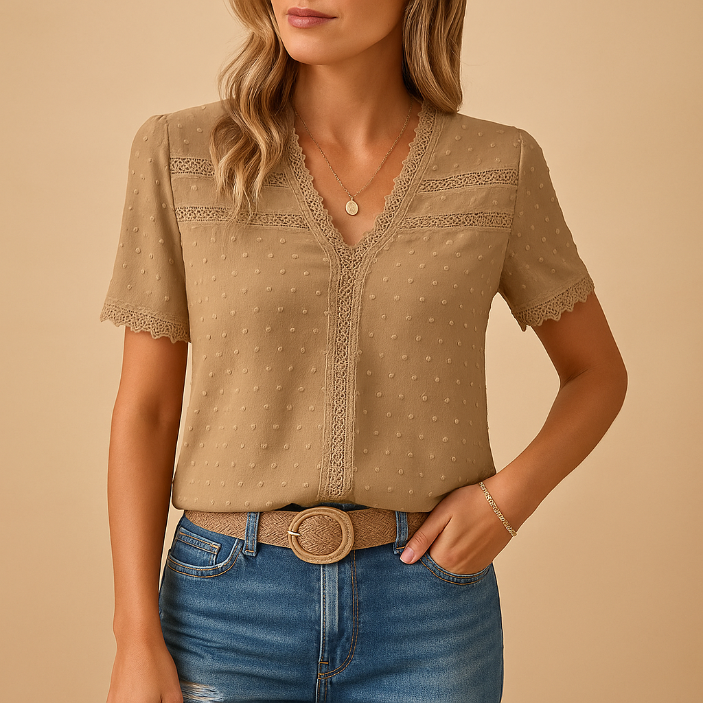 Eirene | Women’s V-Neck Lace Trim Blouse
