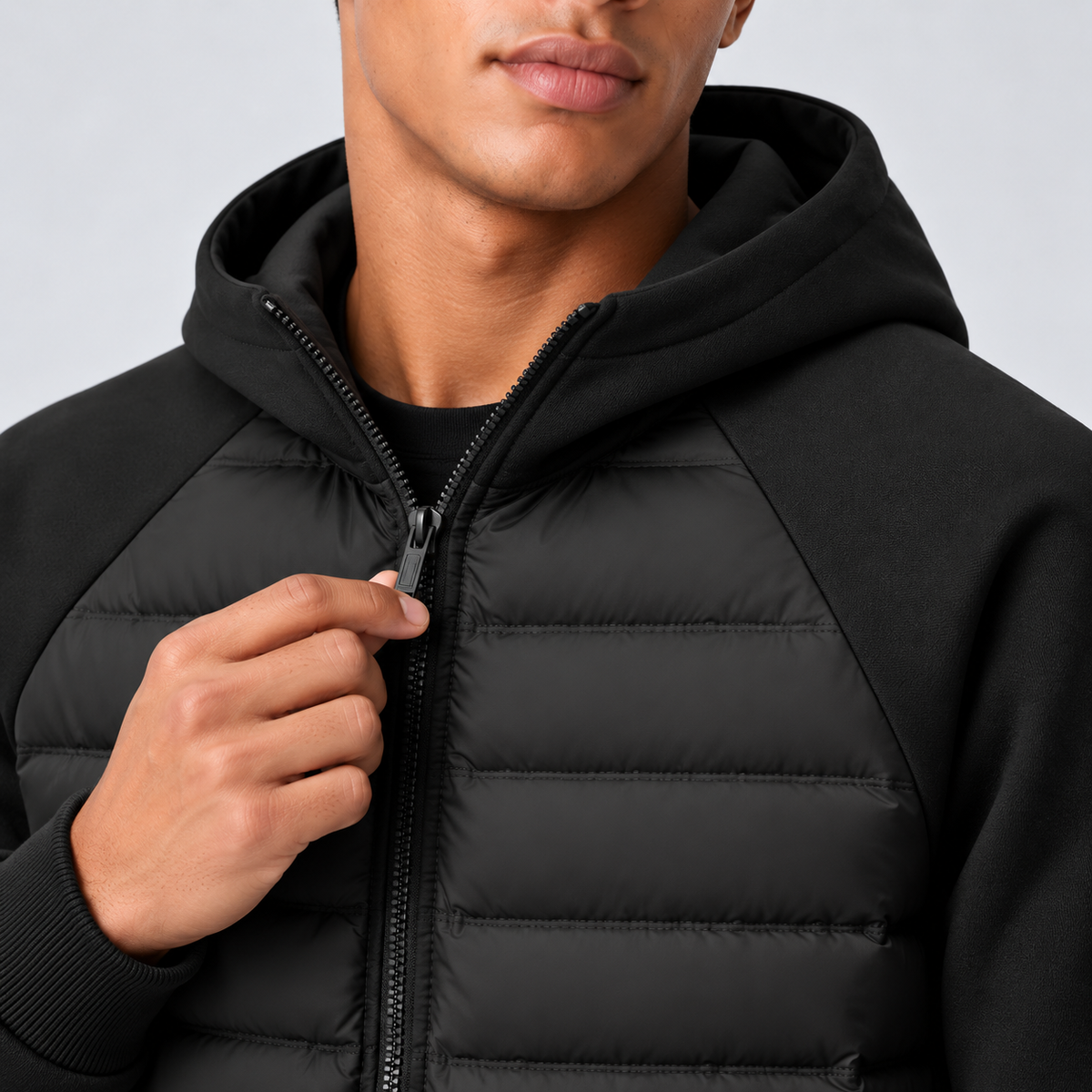 Montarello | Men's Hooded Down Jacket With Quilted Panels