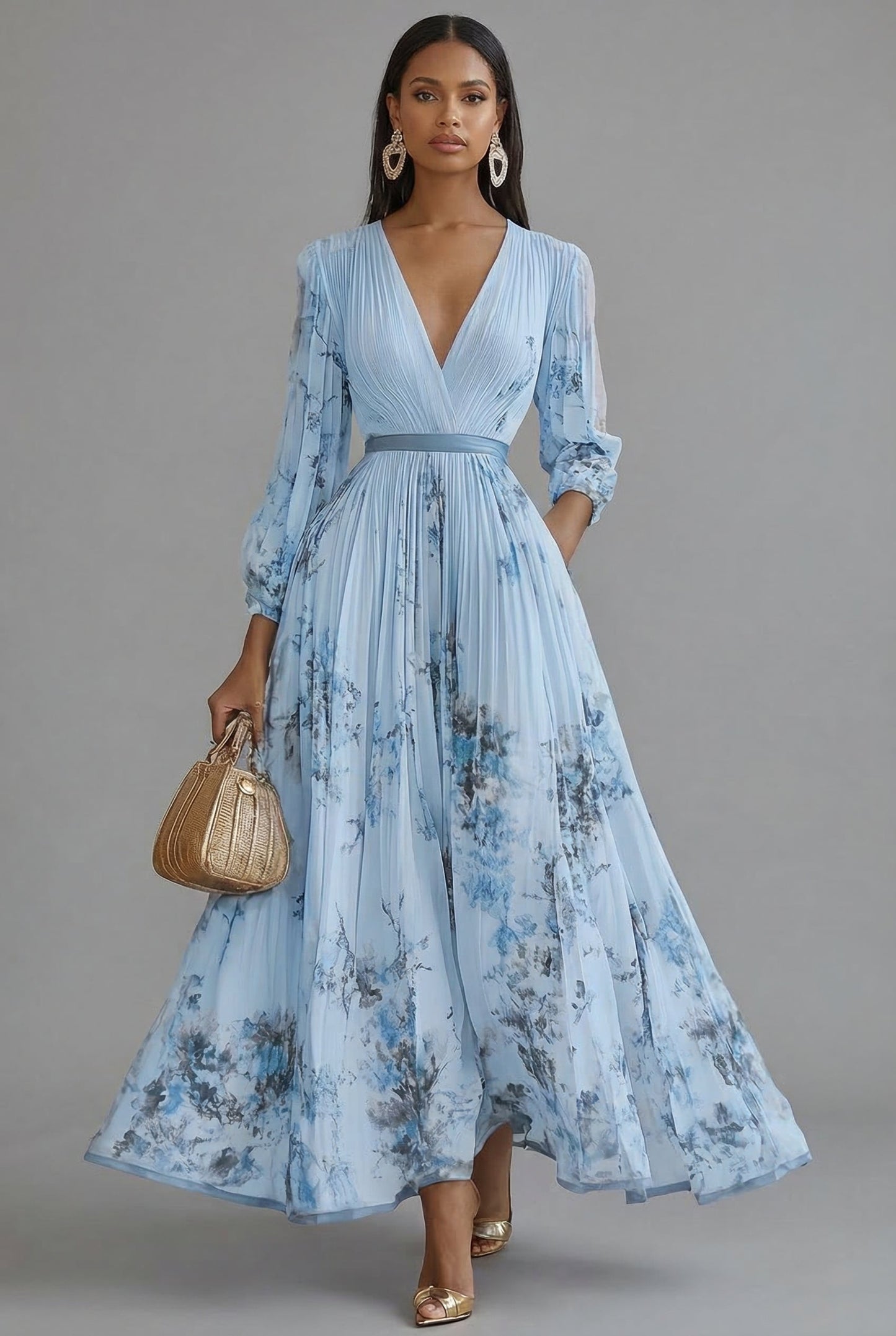 Ascot | Floral V-Neck Long Sleeve Maxi Dress