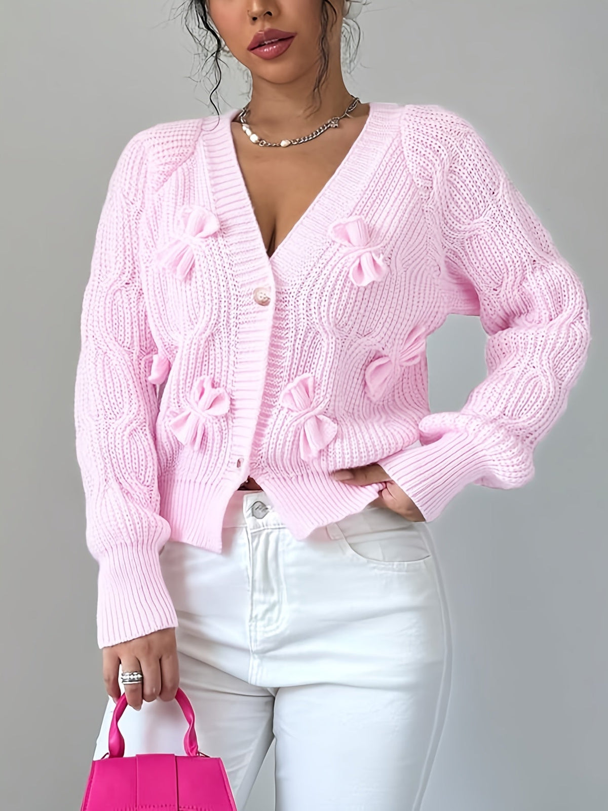 Alicia | Women's Soft Bow-Detail Long Sleeve Cardigan