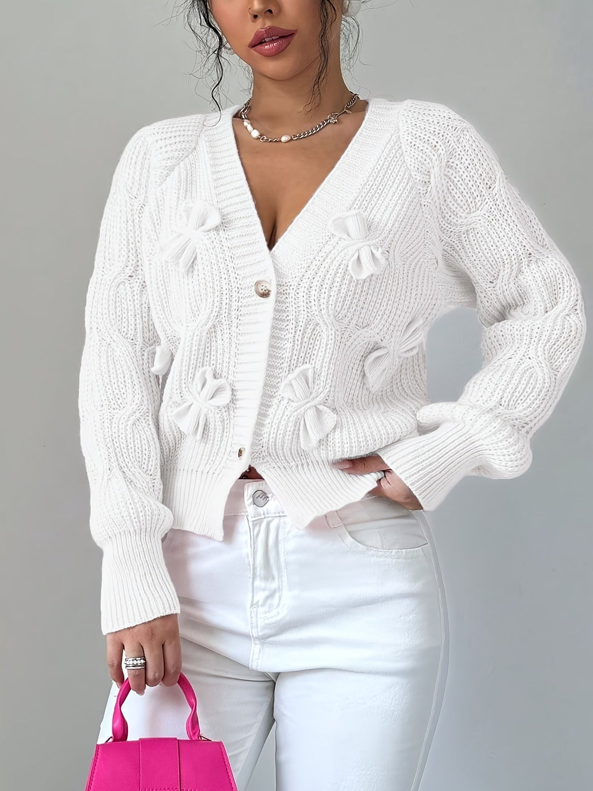 Alicia | Women's Soft Bow-Detail Long Sleeve Cardigan