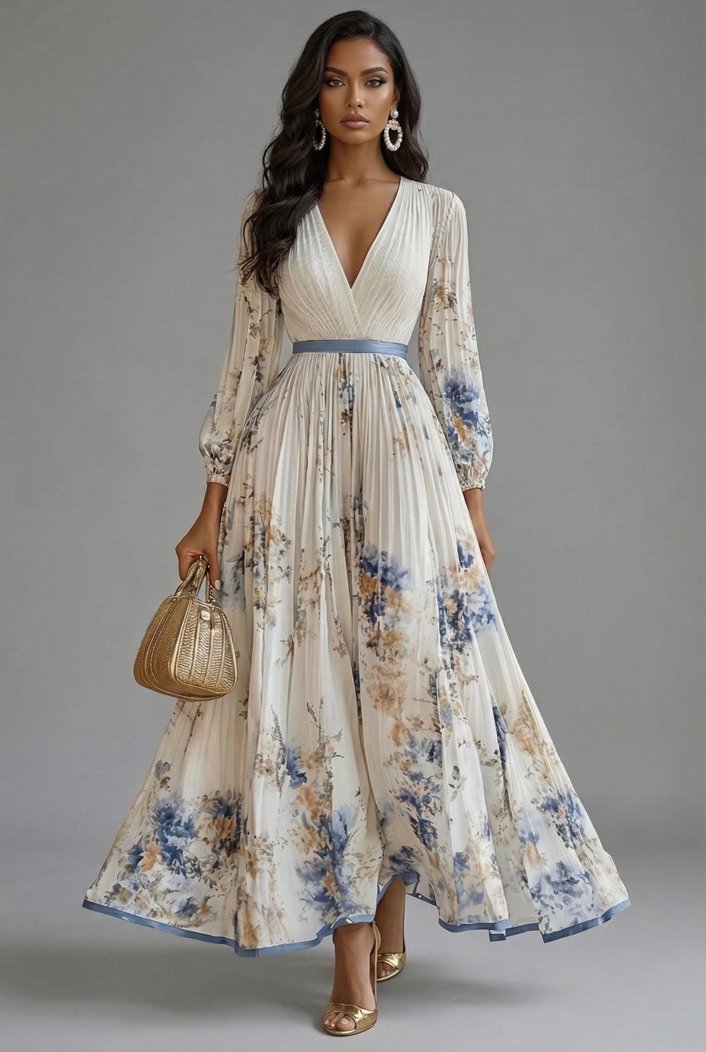 Ascot | Floral V-Neck Long Sleeve Maxi Dress