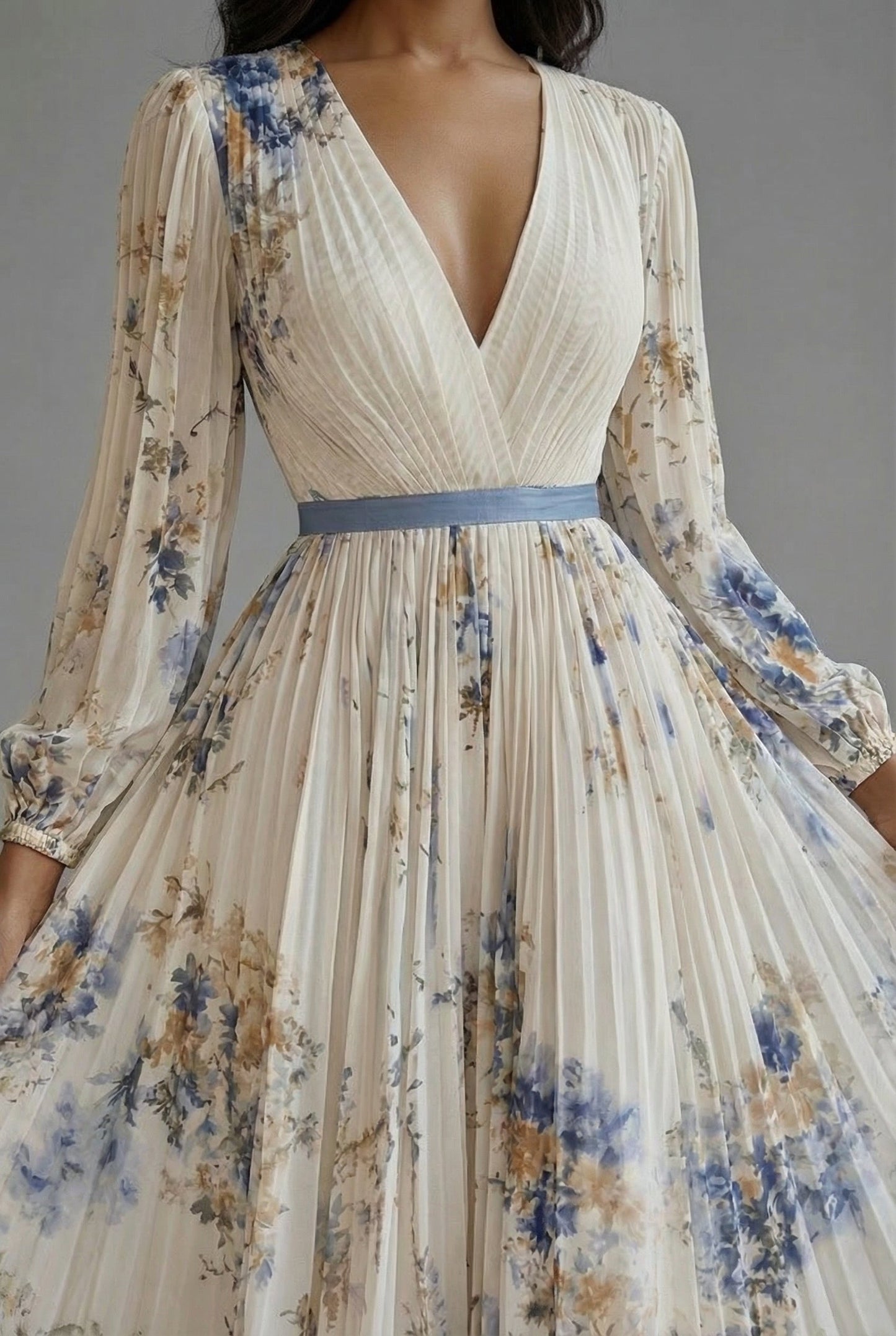Ascot | Floral V-Neck Long Sleeve Maxi Dress