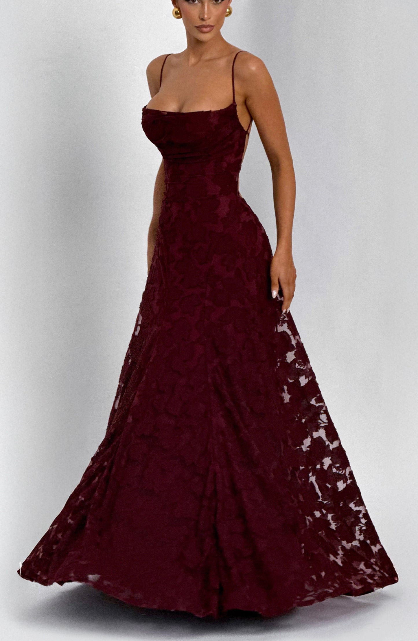 Francis | An Elegant Low Cut Floor Length Dress With A Defined Silhouette