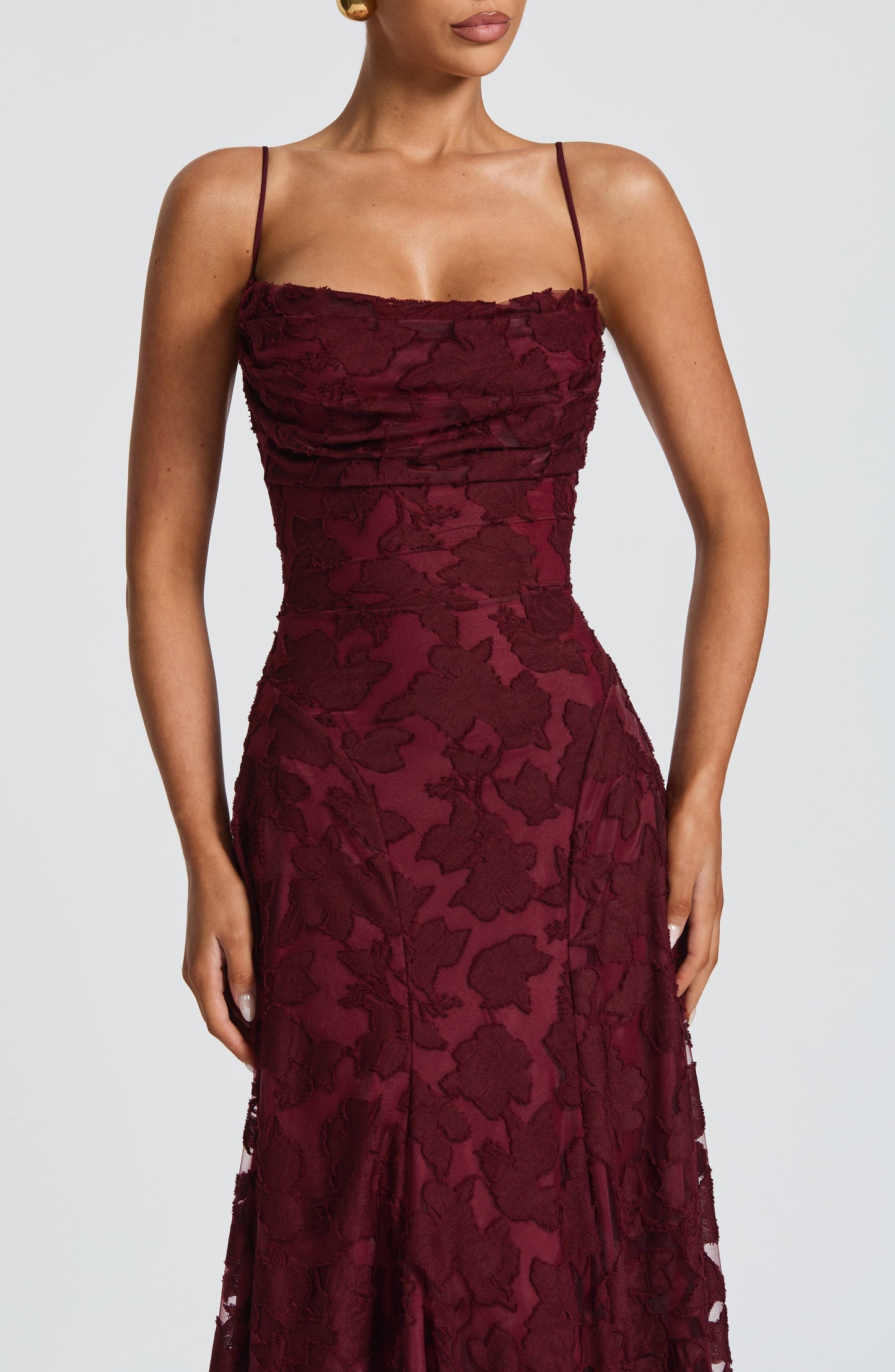 Francis | An Elegant Low Cut Floor Length Dress With A Defined Silhouette