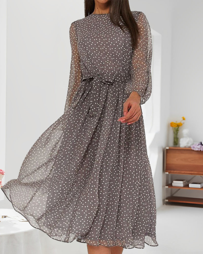 Chloe | Women's Loose Polka Dot Dress, A-Line Cut, Long Sleeve, Elegant, Casual, For Everyday Wear.