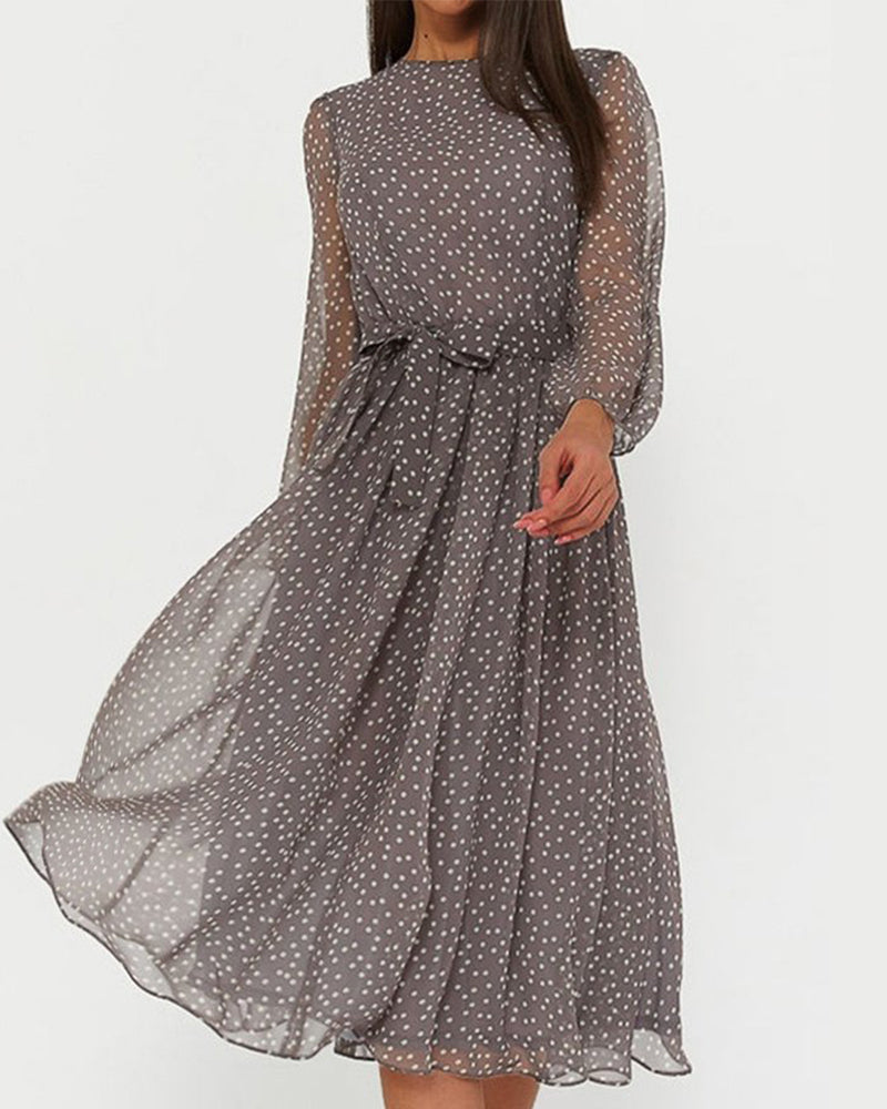 Chloe | Women's Loose Polka Dot Dress, A-Line Cut, Long Sleeve, Elegant, Casual, For Everyday Wear.