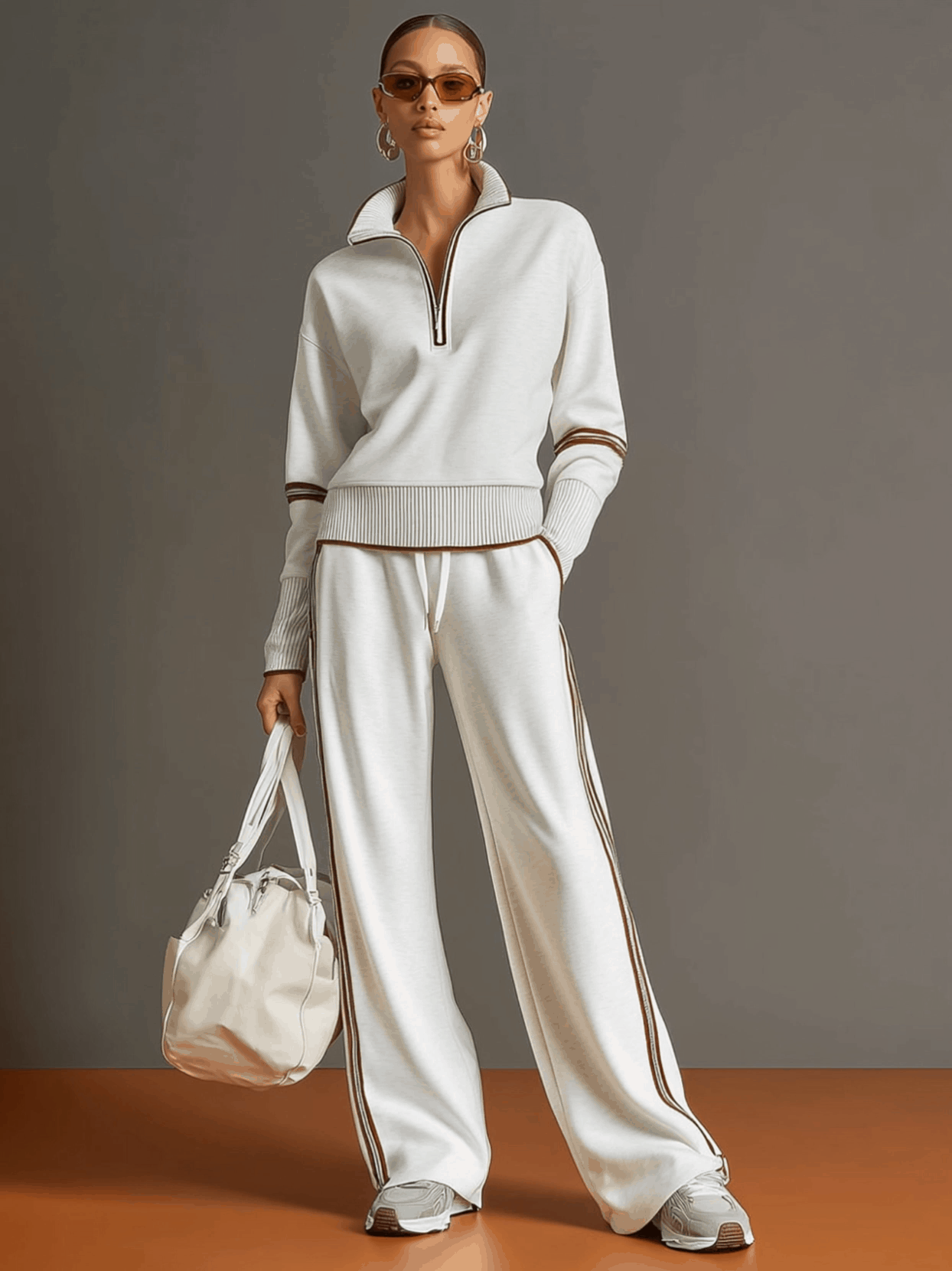 Mayna | Women'S Tracksuit Featuring A Half Zip Top And Wide Leg Trousers