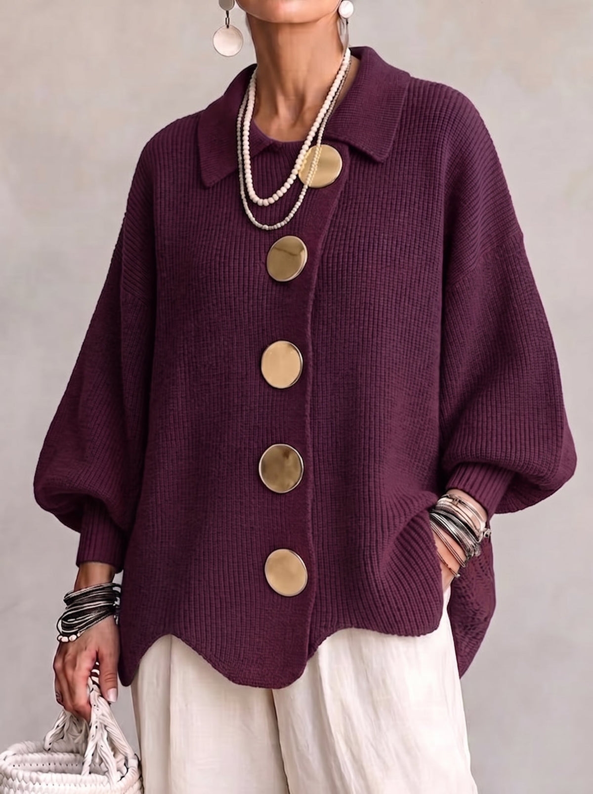 Daphne | Women's Oversized Collared Cardigan - Elegant Style & Cozy Comfort