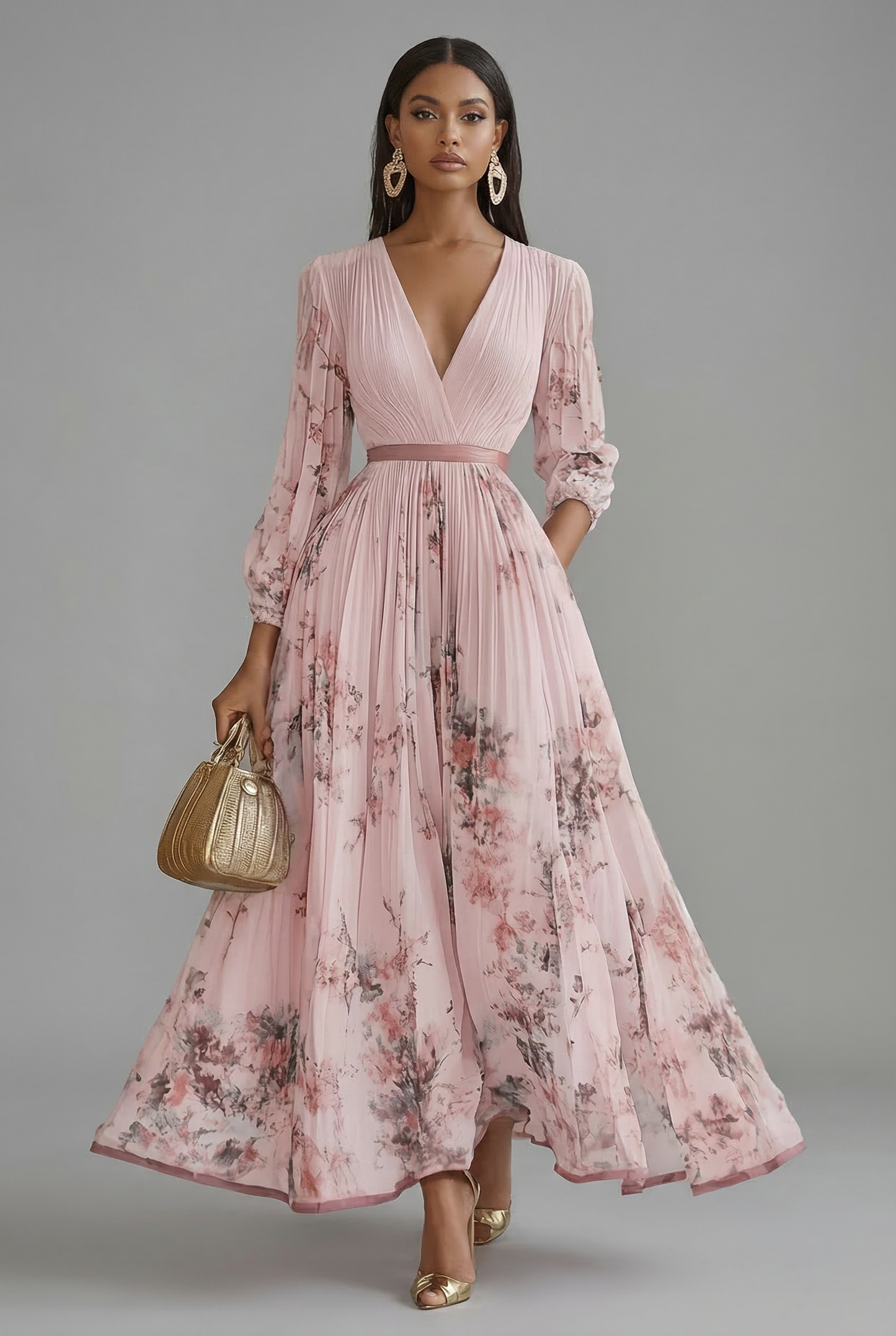 Ascot | Floral V-Neck Long Sleeve Maxi Dress