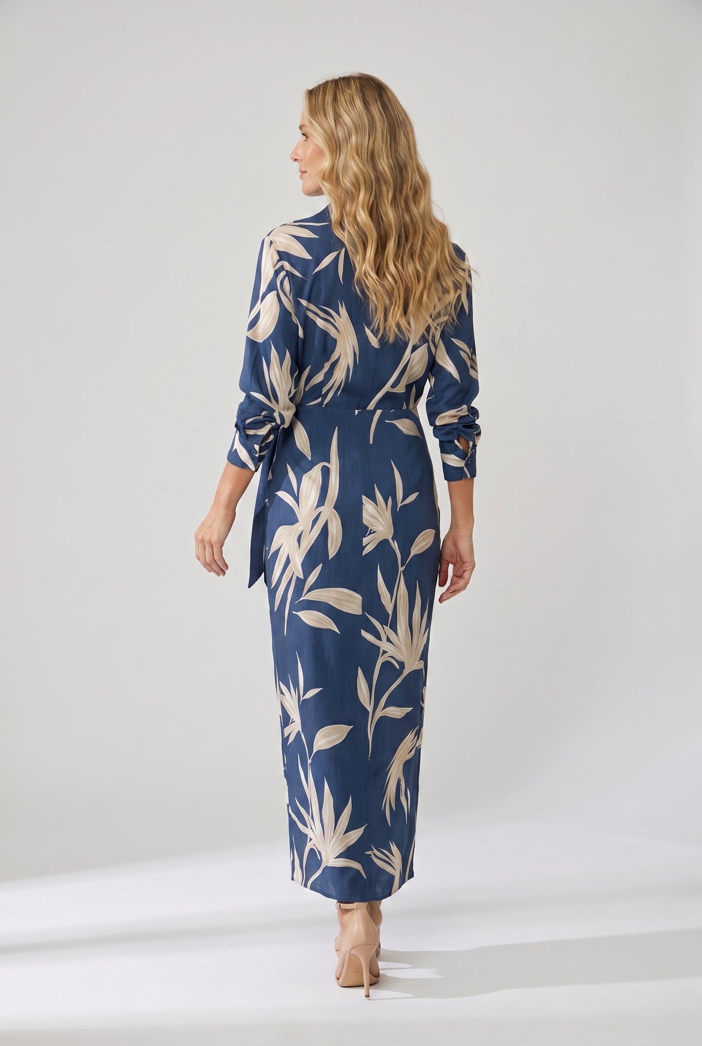 Isolda |  Leaf-Print V-Neck Wrap Maxi Dress