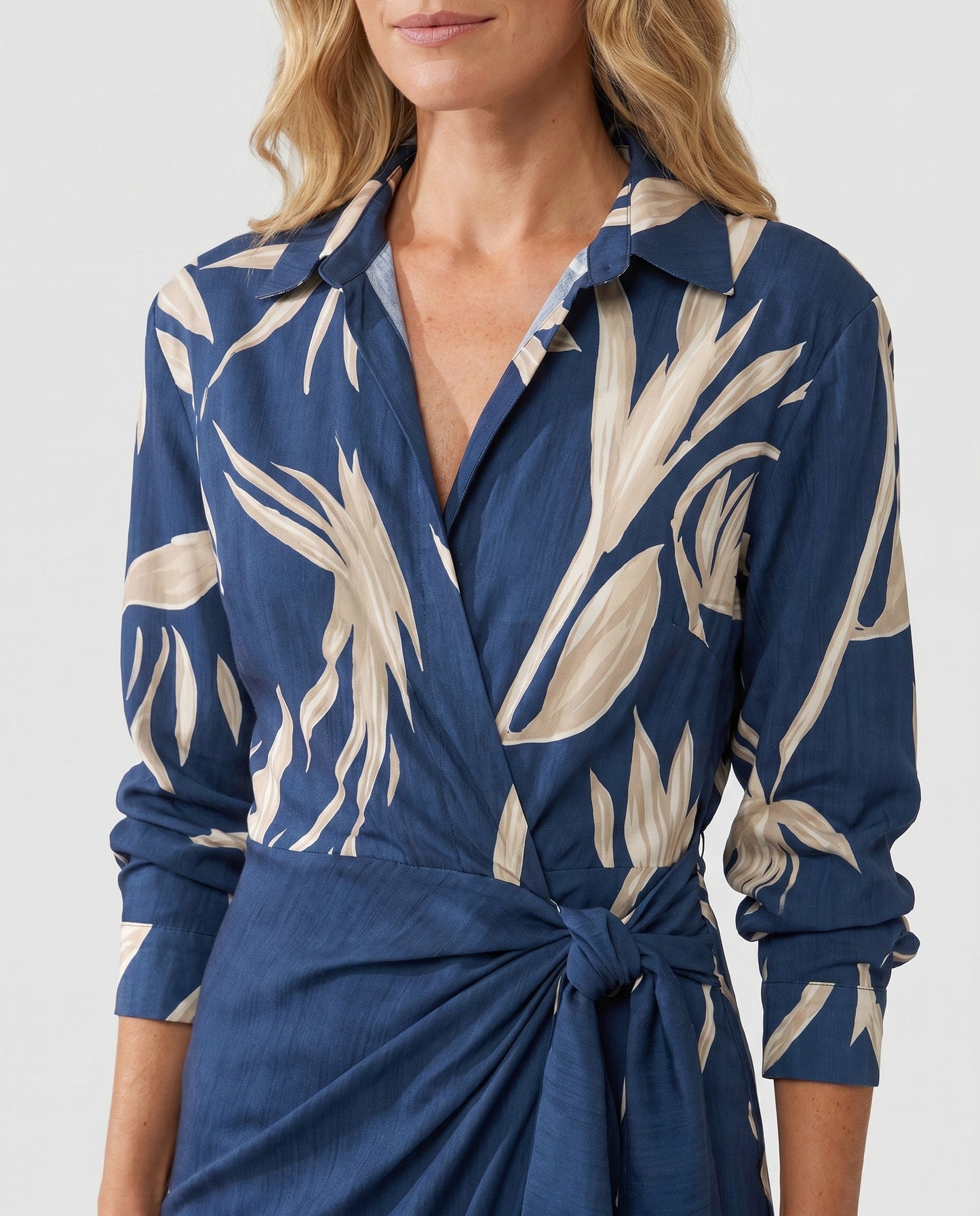 Isolda |  Leaf-Print V-Neck Wrap Maxi Dress