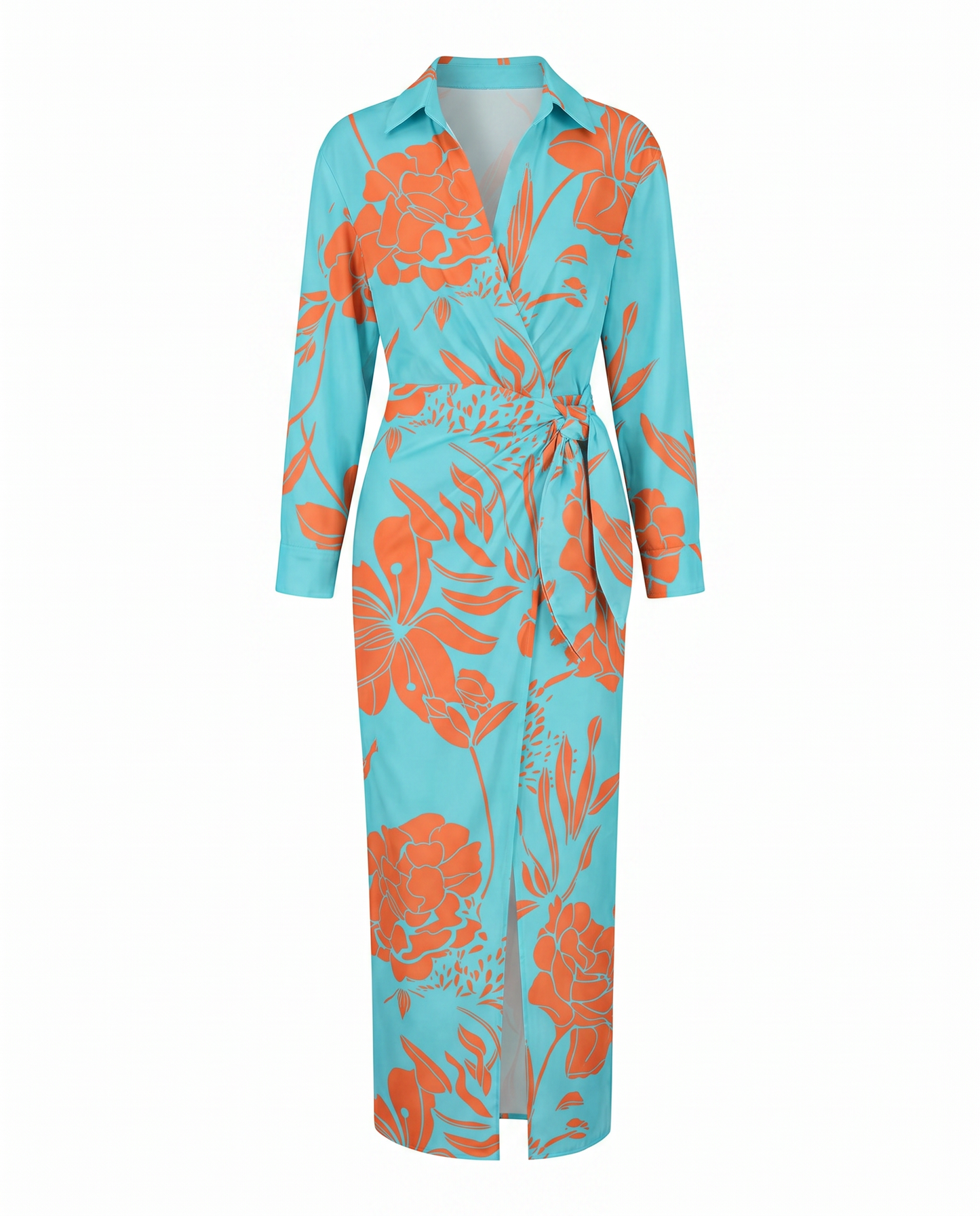 Isolda |  Leaf-Print V-Neck Wrap Maxi Dress
