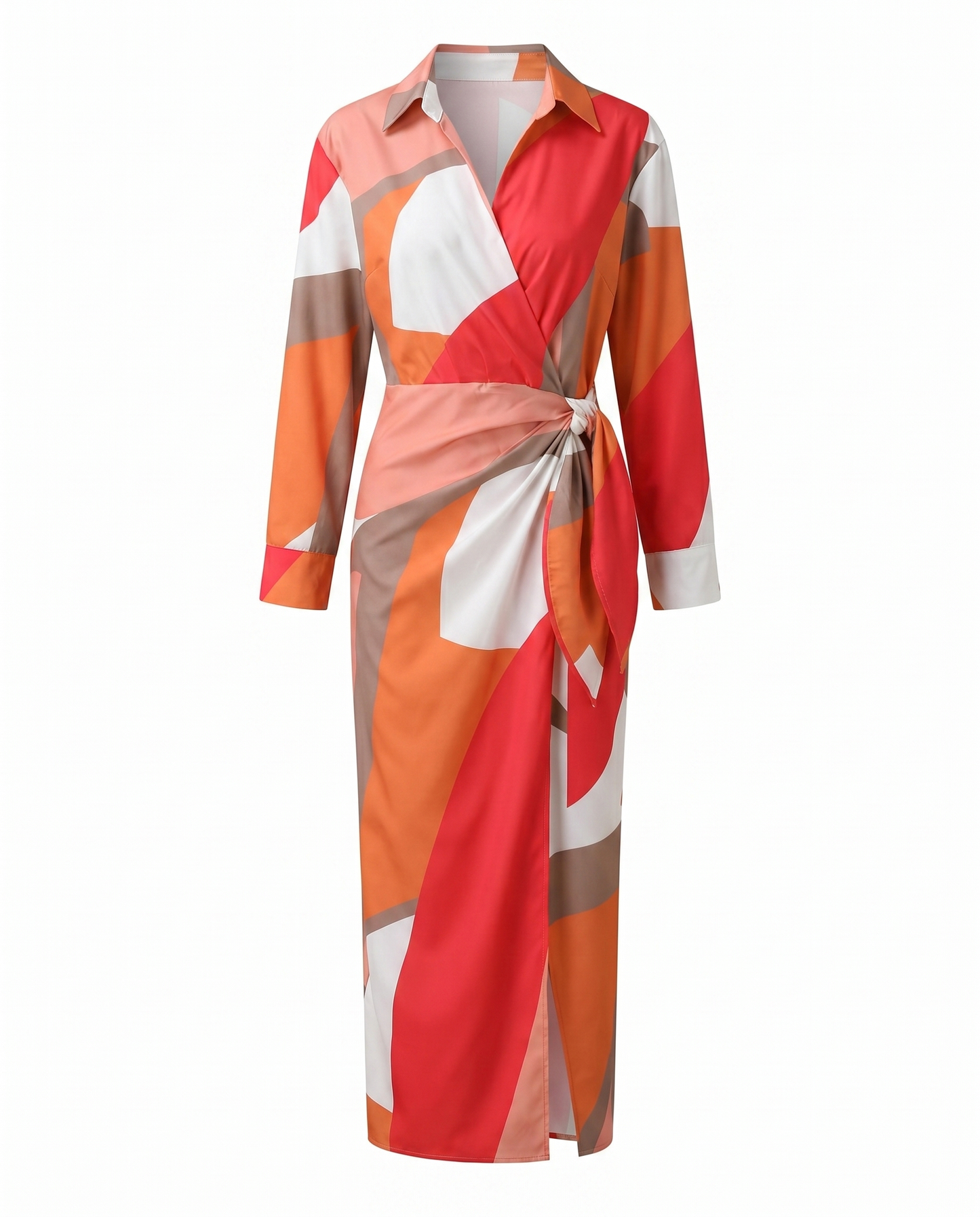 Isolda |  Leaf-Print V-Neck Wrap Maxi Dress