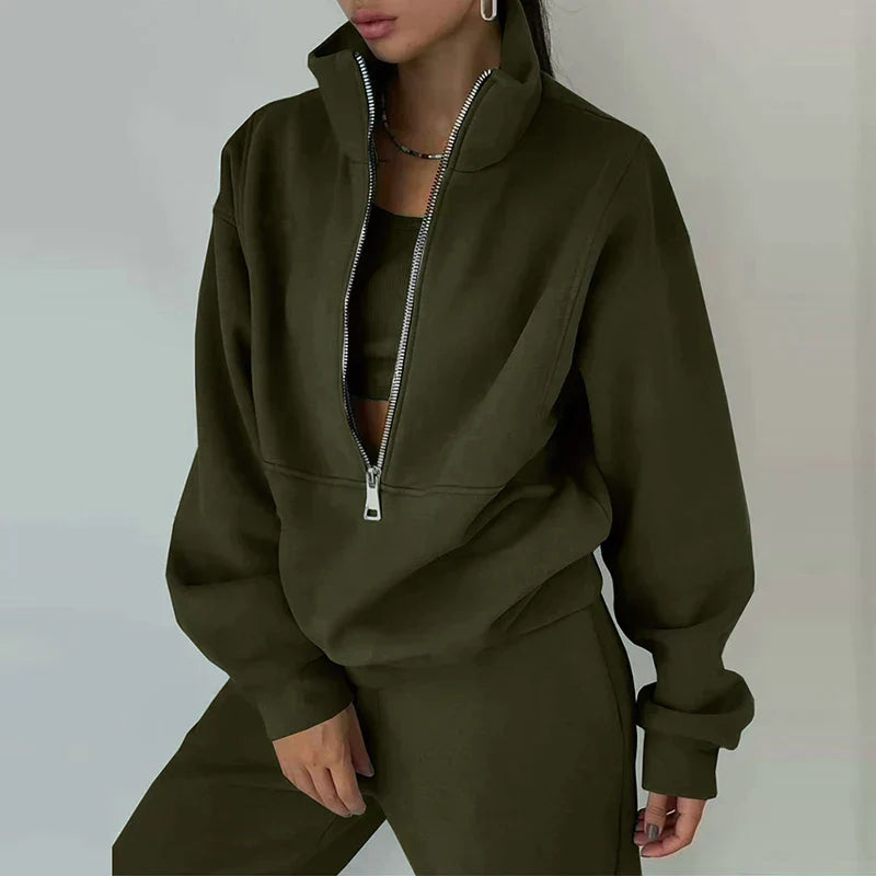 Alina | Two Piece Half Zip Tracksuit Set For Women
