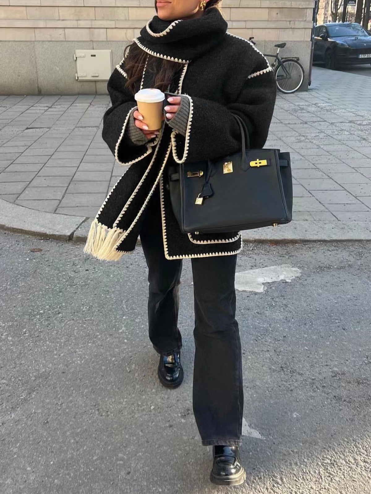 Leslie | Contrast Jacket With Scarf Edge